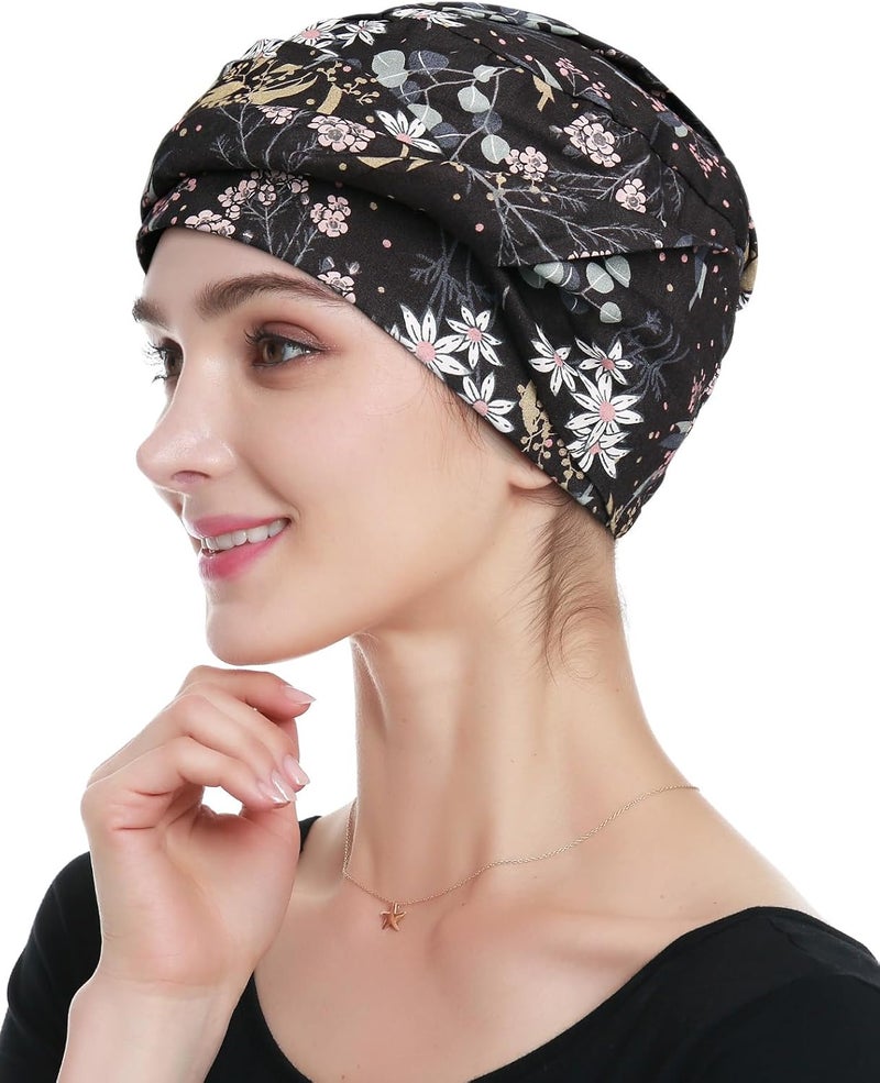 Alnorm 100% Cotton Fashion Headwear Chemo Caps with Stretchy Band for Hair Loss Women - Image 1